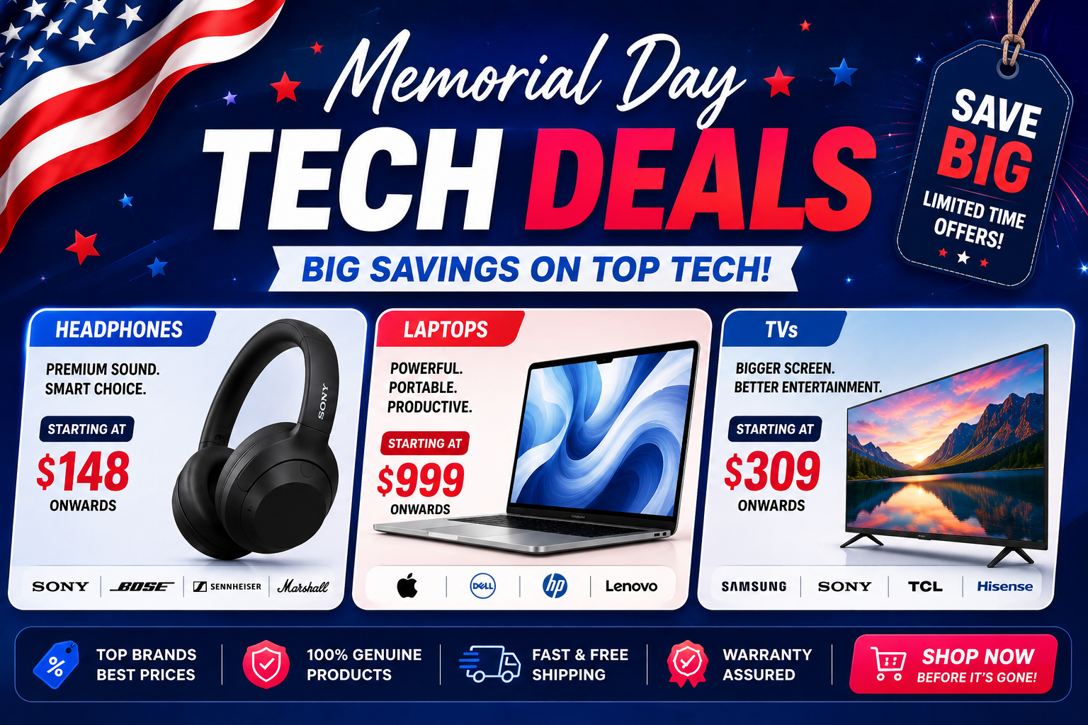 Memorial Day Sale Brings Huge Discounts On Tech Products — Big Savings On Headphones, Laptops, TVs, And More